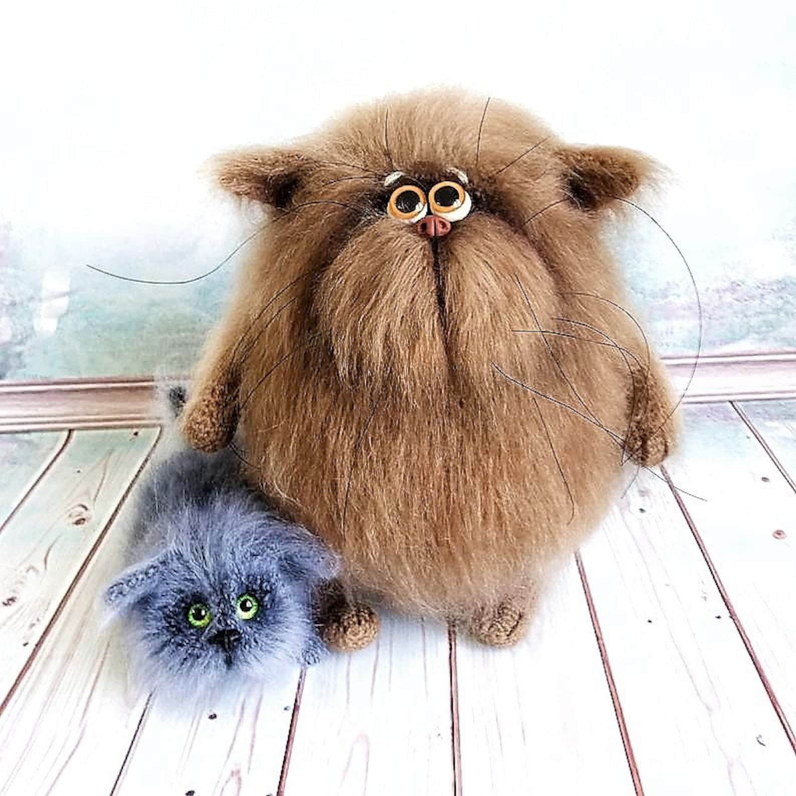 Brown stuffed cat toy cute mohair plush animal as funny cat Etsy