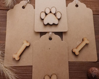 4 etiquetas de regalo de cartón kraft rústico natural con forma de huella de pata de perro y huesos de madera, 5 x 10 cm, regalos adecuados para todas las ocasiones