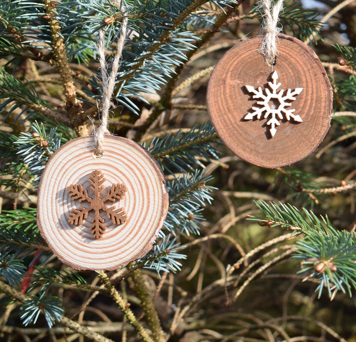 Rustic Wooden Snowflake Decorations, Snowflake Hangings, Log Slices ...