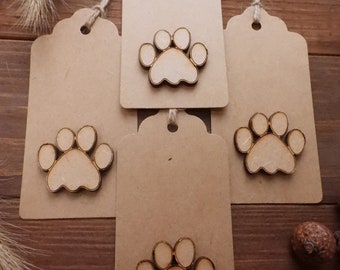 4 etiquetas de regalo de cartón kraft rústico natural con formas de huellas de perro de madera - 5 x 10 cm - Regalos de boda. Adecuadas para todas las ocasiones