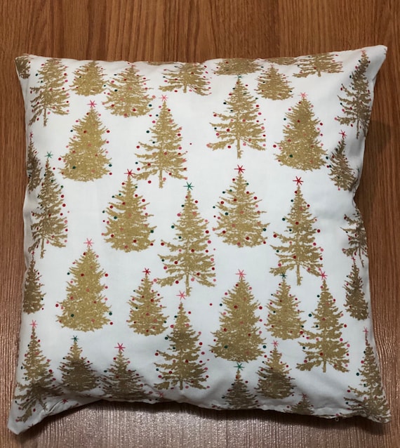 Gold Christmas Trees Print Pillow Cover