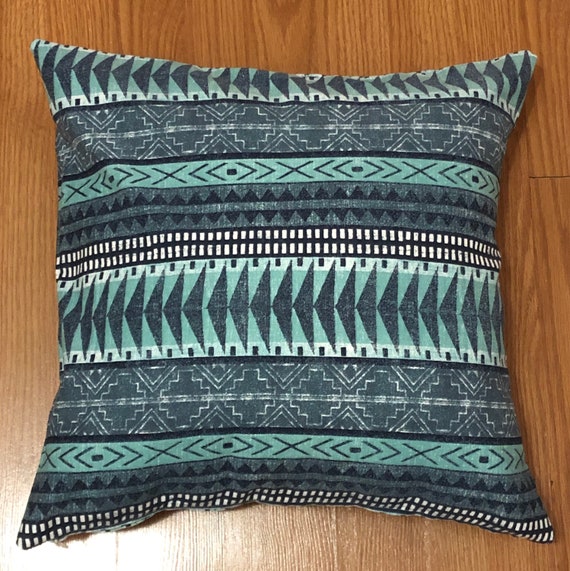 Blue and Teal Tribal Print Decorative Pillow Cover