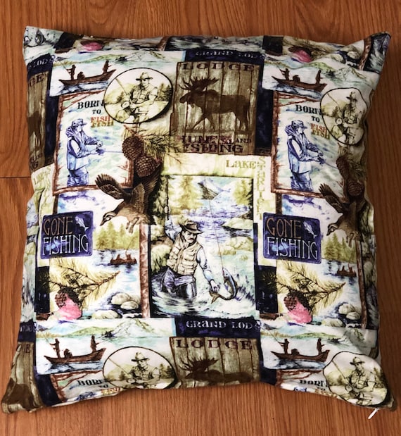 Fishing and Outdoor Patch Print Flannel Pillow Cover