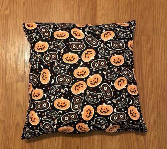 Pumpkin, Cat and Owl with Black Background Decorative Pillow Cover