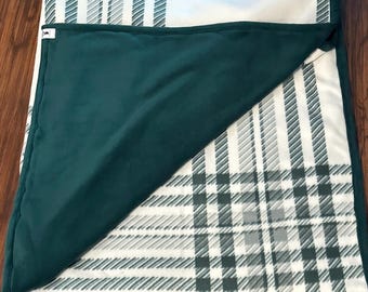 Green and Ivory Plaid Fleece Blanket