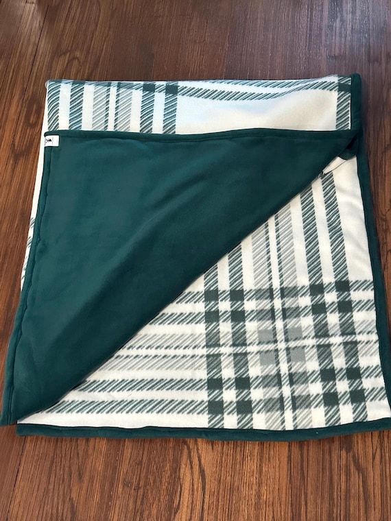 Green and Ivory Plaid Fleece Blanket