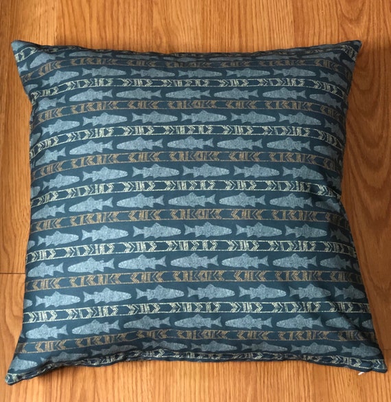 Striped Fish Print Cotton Pillow Cover