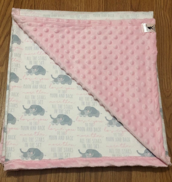Pink Elephants Print Minky Baby Blanket