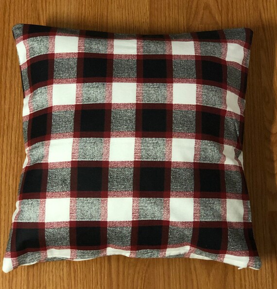 Red, Black and White Plaid Print Flannel Pillow Cover