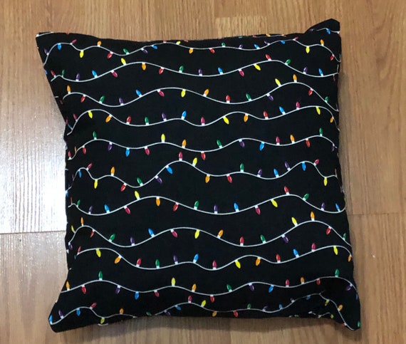 Black Christmas Lights Print Pillow Cover