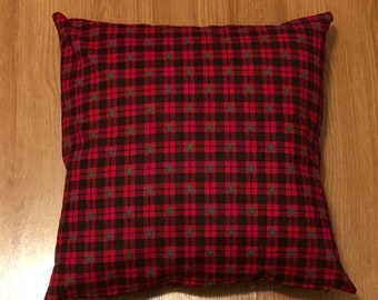 Red and Black Plaid with Trees Pillow Cover
