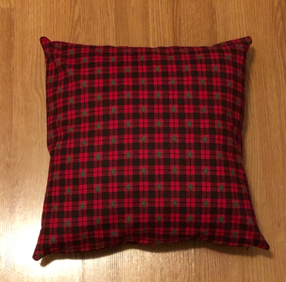 Red and Black Plaid with Trees Pillow Cover