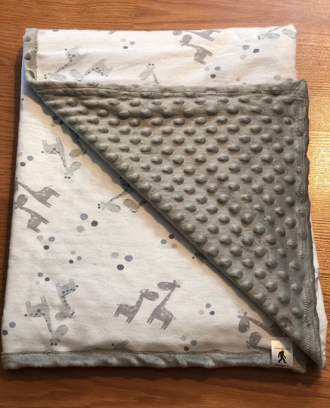 Gray Giraffe Minky Baby Blanket