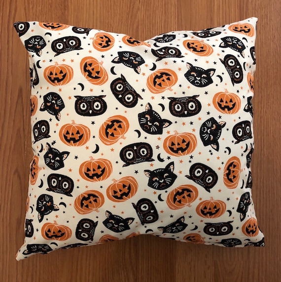Pumpkin, Cat, and Owl Print Decorative Pillow Cover