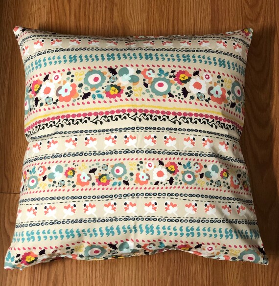 Indie Boho Striped Floral Print Cotton Pillow Cover