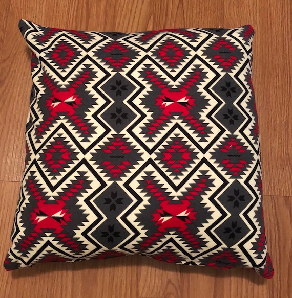 Red and grey aztec print pillow cover