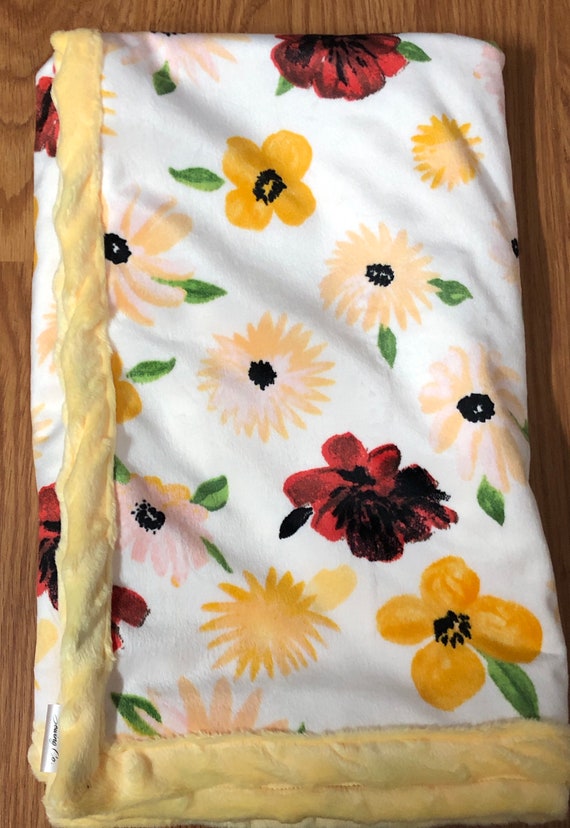 Red and Yellow Floral Minky Baby Blanket