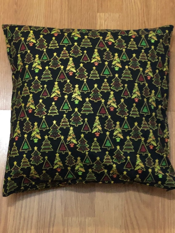 Gold Accent Christmas Trees Print Pillow Cover