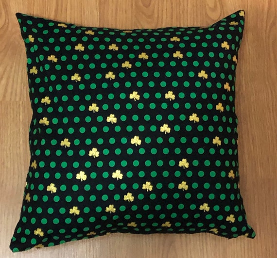 Green Polka Dot with Gold Glitter Shamrock Print Pillow Cover