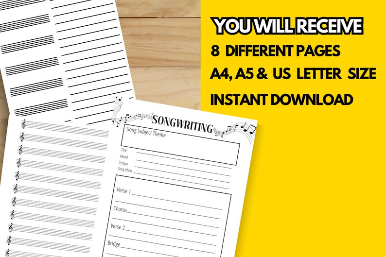 Printable Songwriting Templates Set of 8 Pdfs Music and Lyric Sheet ...