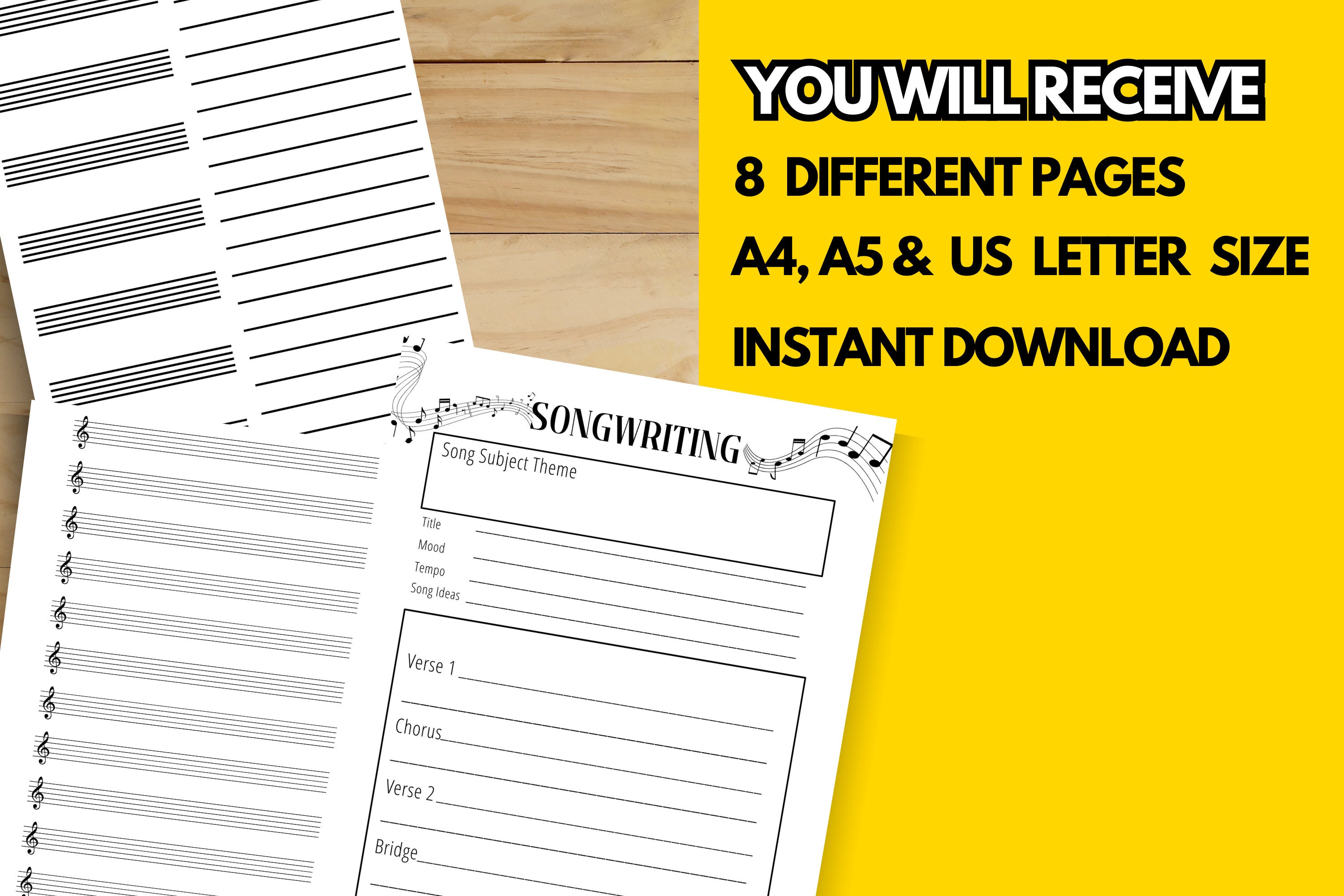 Printable Songwriting Templates Set of 8 Pdfs Music and Lyric Sheet Printable Songwriting Templates Set of 8 Pdfs Music and Lyric Sheet