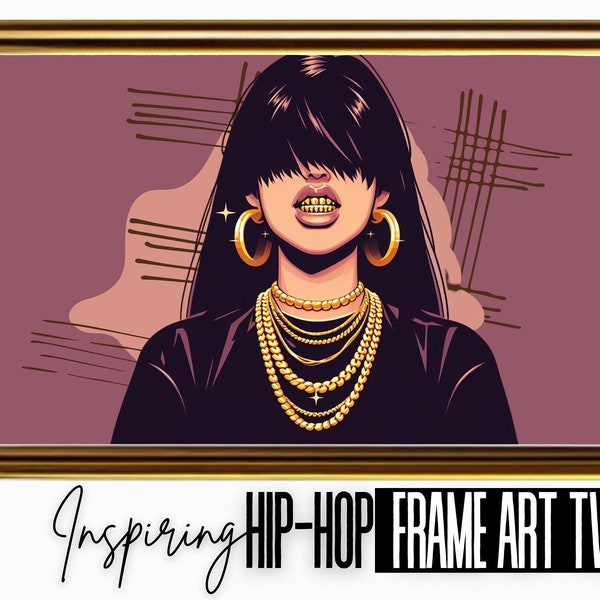 Samsung Frame TV Art | Hip Hop Gold Grill Woman | Landscape Digital Artwork The Frame TV Hip Hop Background Inspired Screensaver