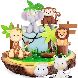 Safari animals fondant cake topper - fondant safari cake - Baby Shower - 1st Birthday - giraffe, elephant, zebra, lion, tiger, monkey, Hippo