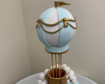 Adorno para tarta de globo aerostático, decoración para tarta de primer cumpleaños, zorro bebé, globo aerostático de animales, regalo de recuerdo de fondant