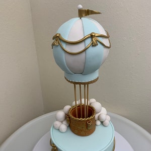 Hot Air Balloon Cake Topper, first birthday cake decoration, baby fox, animal hot air balloon, fondant Keepsake gift
