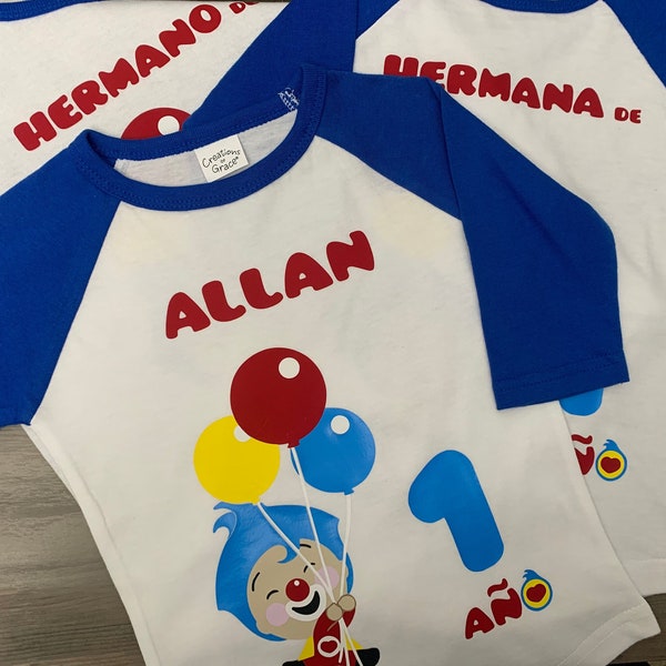 Camicia di compleanno Plim Plim, Plim plim design camicia personalizzata per compleanni, Famiglia personalizzata con nome ed età personalizzati