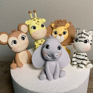 Wild one birthday party, Safari animals fondant cake topper, jungle animals figurine, baby shower cake topper decoration for boy or girl image 1