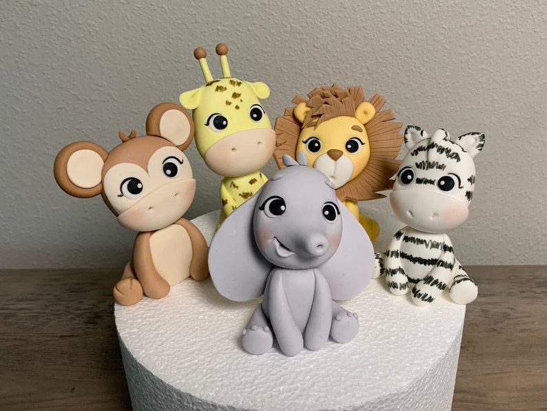 Wild one birthday party, Safari animals fondant cake topper, jungle animals figurine, baby shower cake topper decoration for boy or girl image 1