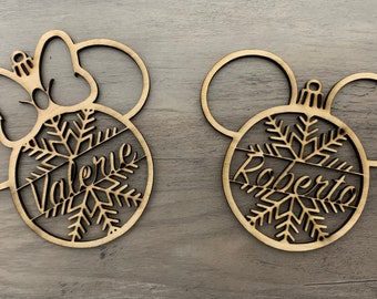 Mickey and Minnie Christmas Ornament, Personalized Mickey Mouse Tree Ornament, Custom Name Disney Ornament, Classic Mickey Mouse Ornament