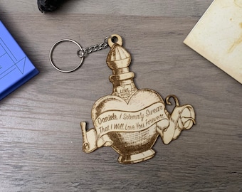 Love potion Amortent Inspired Key Chains, Wizards inspired Keychains, Laser Cut and Engraved, Valentine's Day, Mother's Day, Custom tag.