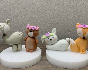 Fondant Woodland Cake Toppers- Fondant Animals - Woodland Party - Fondant Decor - Baby Shower - 1st Birthday - Woodland Birthday - Style 1