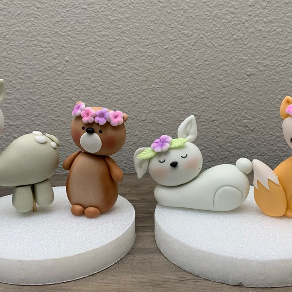 Fondant Woodland Cake Toppers- Fondant Animals - Woodland Party - Fondant Decor - Baby Shower - 1st Birthday - Woodland Birthday - Style 1