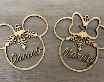 Mickey and Minnie Christmas Ornament, Personalized Mickey Mouse Tree Ornament, Custom Name Disney Ornament, Vintage Mickey Mouse Ornament