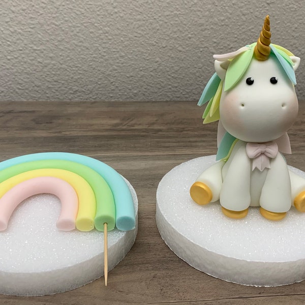 Fondant Unicorn,Rainbow cake topper,Unicorn cake decoration,Rainbow cake decoration,Star cake topper,pearls ball cake topper