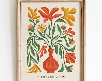 Vaso di fiori del mattino Stampa artistica ispirata a Matisse / Decorazione per la casa vintage Stampa minimalista e colorata, Decorazione per la cucina