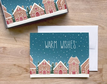 Gingerbread House Holiday Greeting Cards with Envelopes, Christmas Card Set,  Illustrated Blank Notecards with Envelopes, Greeting Card Pack