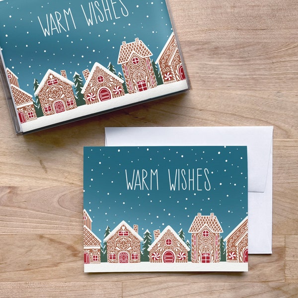 Gingerbread House Holiday Greeting Cards with Envelopes, Christmas Card Set,  Illustrated Blank Notecards with Envelopes, Greeting Card Pack