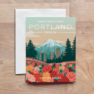 Biglietti d'auguri Portland Oregon con buste, cofanetto per biglietti da viaggio, biglietti vuoti illustrati, pacchetto di biglietti d'auguri