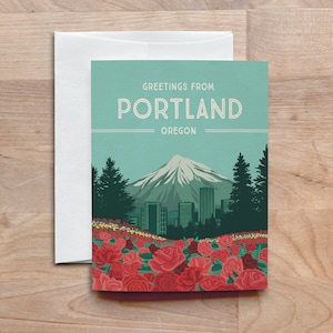Biglietti d'auguri Portland Oregon con buste, cofanetto per biglietti da viaggio, biglietti vuoti illustrati, pacchetto di biglietti d'auguri