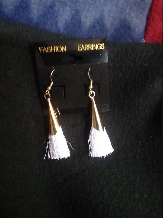 White and Gold Tassels Earrings Etsy Singapore