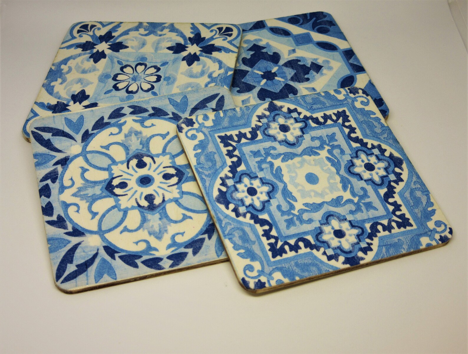 Decoupage Coaster Set of 4 Wooden Coasters Oriental Tile Etsy
