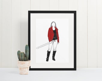 Emma Swan illustrated print. Once upon a Time, OUAT poster. Sheriff Swan, Storybrooke saviour fantasy minimalist wall art.