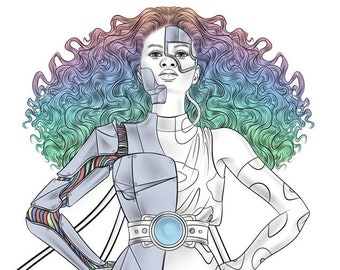 Chica Cyborg - Página para colorear digital imprimible