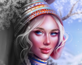 Sami Girl - Druckbare Digitale Malseite in Graustufen