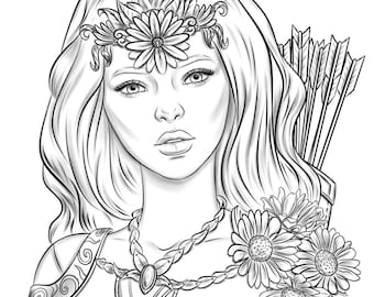 Flower Warrior - Instant Download Coloring Page