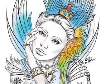 Mother of Birds - Instant Download Coloring Page